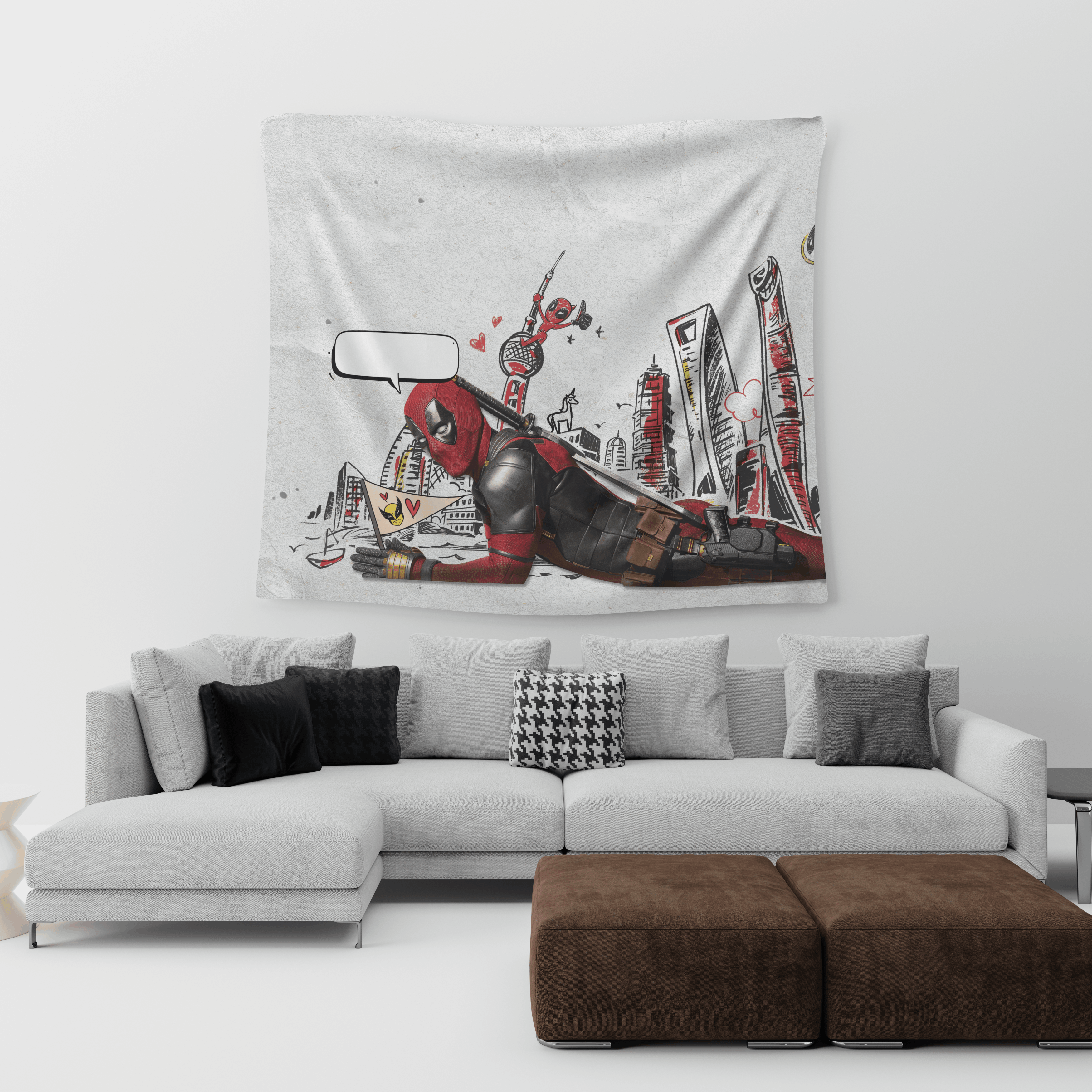 Deadpool Sketch City Tapestry