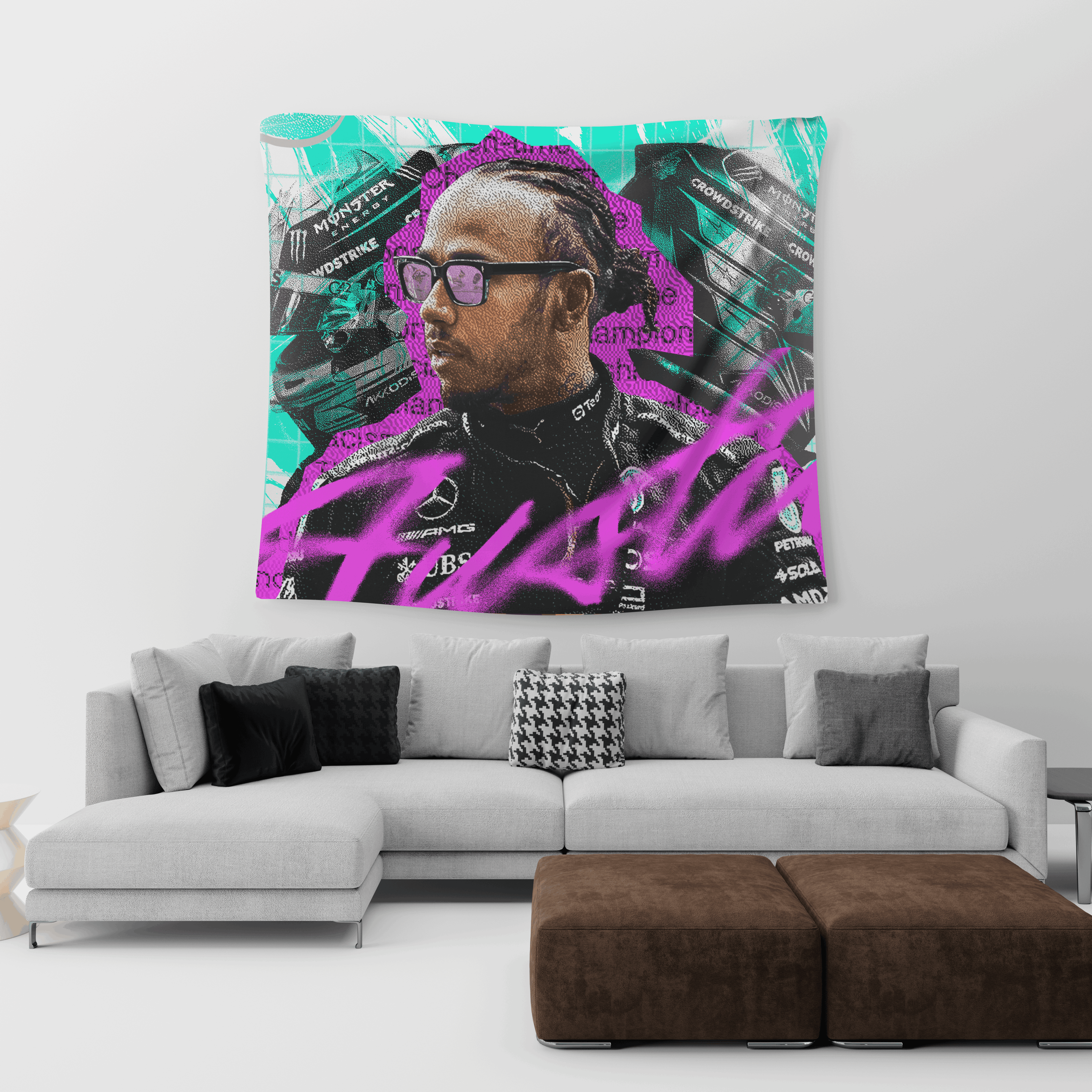 Lewis Hamilton – Neon Drift Portrait Tapestry
